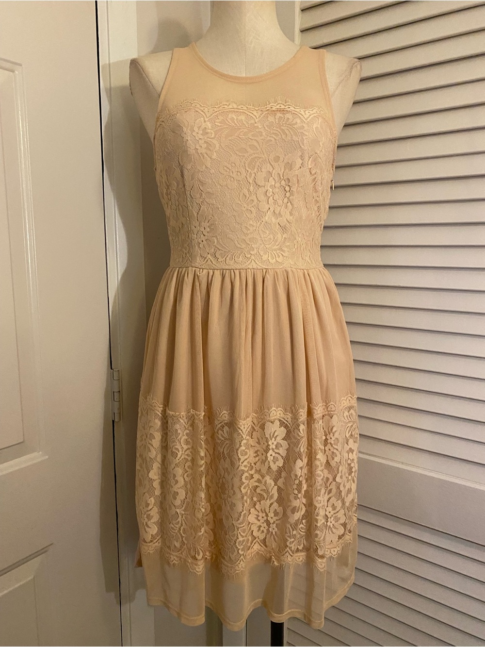 Cream Lace “charlotte Russe” Fit & Flare Dress- Size Small